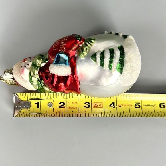 Lao Mai Christmas Ornament Blown Glass Snowman Holding Heart Holiday 5" - Picture 8 of 8